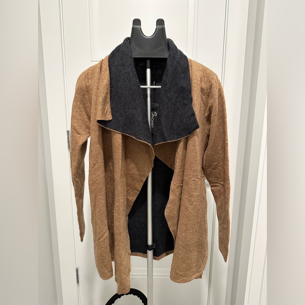 Tan and charcoal women’s cardigan